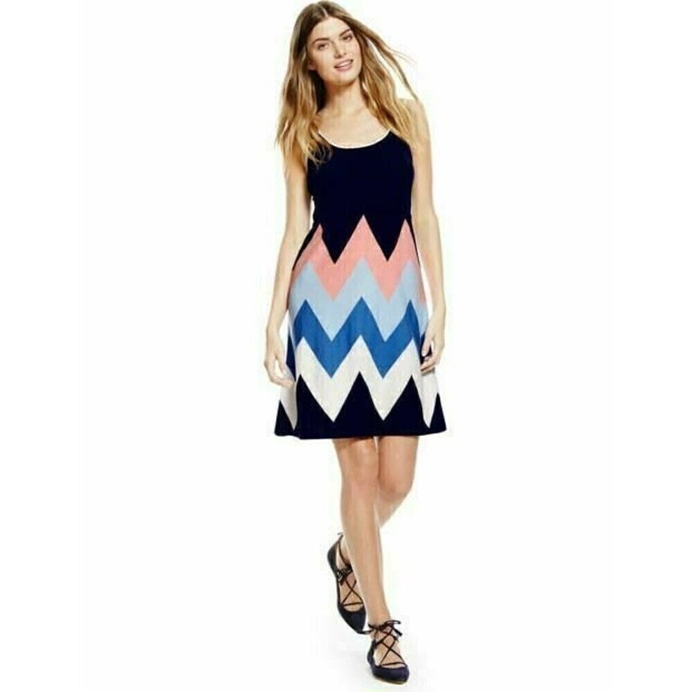 Boden Zig Zag Chevron Tank Sweater Dress Sleeveless Size UK 10P US 6P Blue Pink